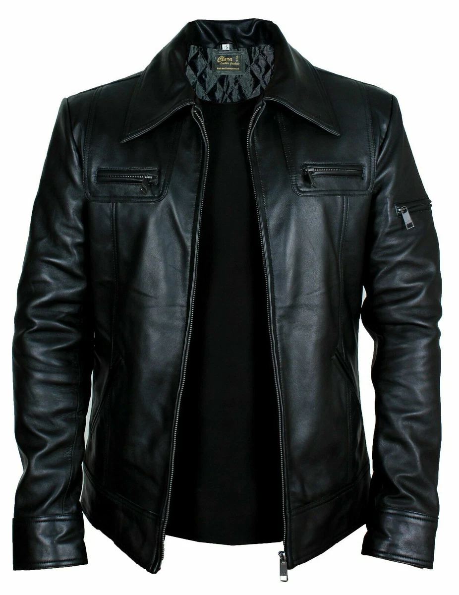 MENS BLACK BROWN REAL GENUINE LEATHER JACKET VINTAGE SLIM FIT RETRO NEW