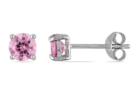 Amour Sterling Silver Pink Cubic Zirconia Stud Earrings