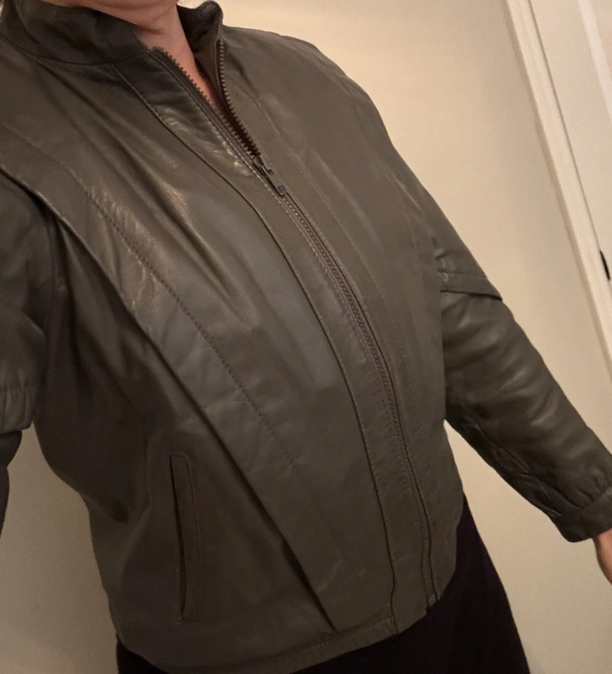 Chaqueta The Leather Warehouse Mujer Gris Cremallera Completa Bombardero Exterior Abrigo Talla 6 Foto 2 de 4