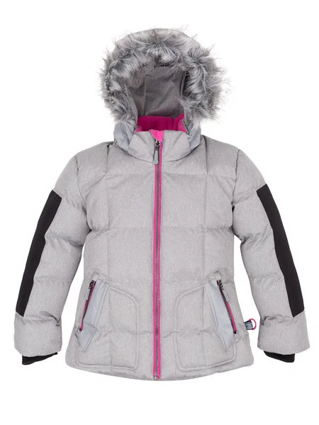 Deux Par Deux 全新带标签 Puffy 夹克灰色女孩 4-7 人造毛皮帽 — 第 2/4 张图片