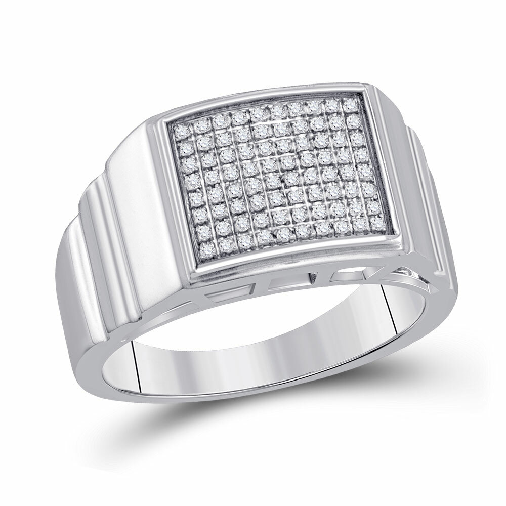 Sterling Silver Mens Round Diamond Square Ring 1/4 Cttw | eBay