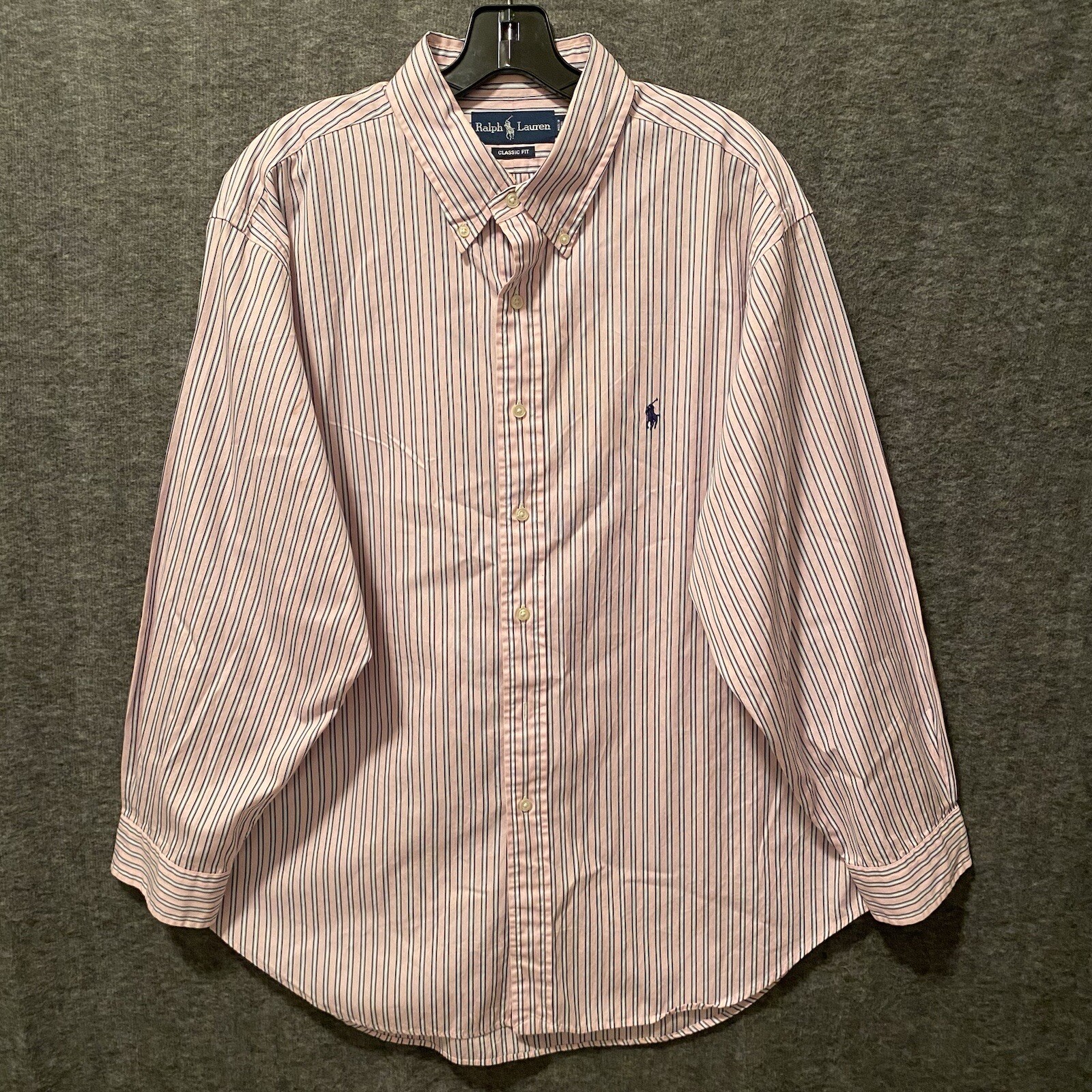 VTG Polo Ralph Lauren Shirt Men 17.5 32/33 Pink Striped Classic Office Preppy
