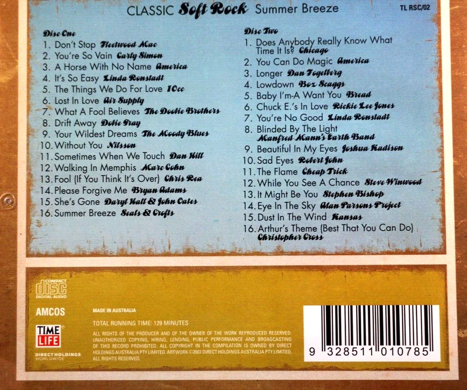 Classic Soft Rock - Summer Breeze, 2 Disc Set  -  CD, VG - Image 2 of 2