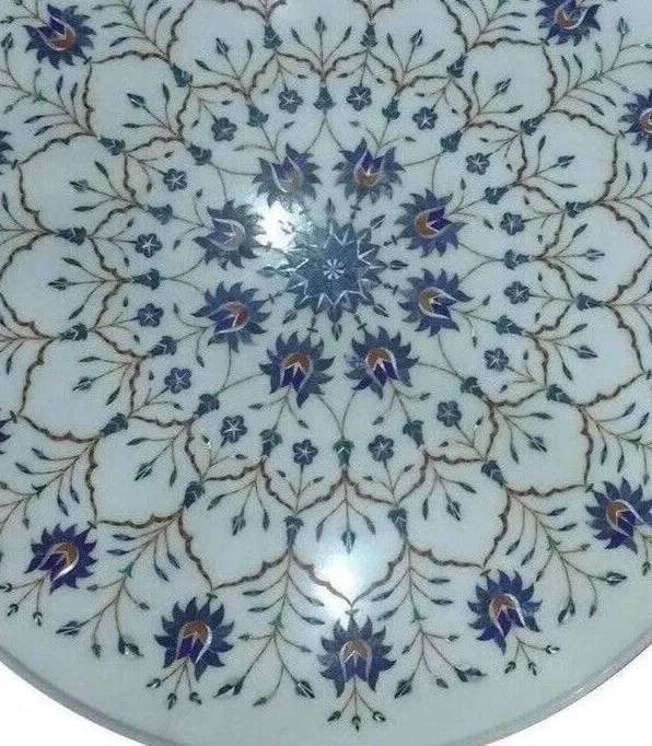 Custom Marble Inlay Console Table Handicraft Lapis Lazuli Inlaid Fine Arts Stone - Image 2 of 4