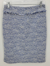 J McLaughlin Skirt Womens 2 Blue Tweed Fringe Accent Old Money Straight Pencil