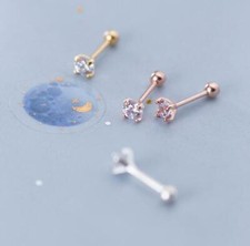 Simple Solitaire CZ Sterling Silver Helix Tragus Stud Earrings A1251