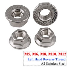 M5 M6 M8 M10 M12 Hex Serrated Flanged Nuts Left Hand Reverse Thread A2 Stainless