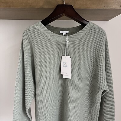 CALME Green Color Block Cashmere Waffle Texture Sweater