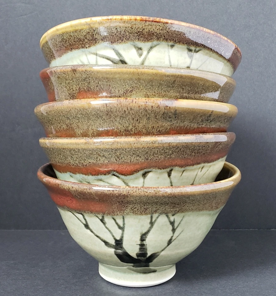 5-Hand-Thrown and Hand Painted Rice Soup Cereal Bowls - Image 2 of 4