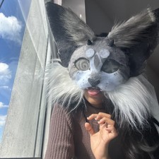 Grey And White Therian Cat Mask