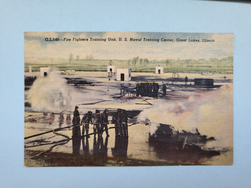 Great Lakes Illinois U.S.Naval Fire fighting training Center scene postcard