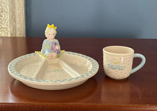 MUD PIE HTF LITTLE PRINCE 2 PC CERAMIC BOY'S DINING SET PLATE  CUP 2000