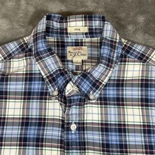 J Crew Oxford Shirt Large Slim Fit Blue Plaid Long Sleeve Button Down Cotton