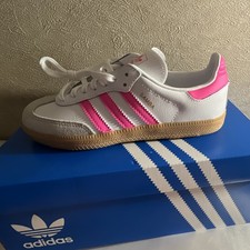 adidas Girls' Sneakers White Pink Gum Striped Ortholite Insole Size 1 US