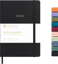 And Per Se 2026 Planner-Daily, Weekly & Monthly Leather Hardcover Planner, 5.7"