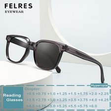 Men Women Photochromic Square Reading Glasses Simple Retro Presbyopic Sunglasses