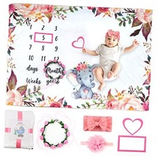 Baby Monthly Milestone Blanket 6 Pcs Photography Prop Set 60''x40'' Pink Floral