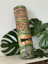 Hawaii Hand Made Carved Wooden 20" Tiki Painted Mask Wall Decor Hanging Man Cave