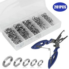 200Pcs Assorted Stainless Steel Lures Baits Hook Connector Fishing Split Rings