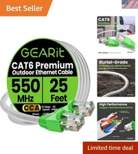 Durable 25FT Cat6 Outdoor Ethernet Cable - Ideal for Direct Burial Installations