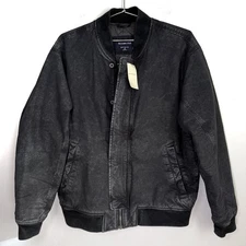 NWT Abercrombie & Fitch Mens Black Washed Bomber Jacket Size Medium