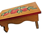Solid Wood Foot Stool Hand Painted Apples 16x8 Rectangle Sturdy Step Riser READ