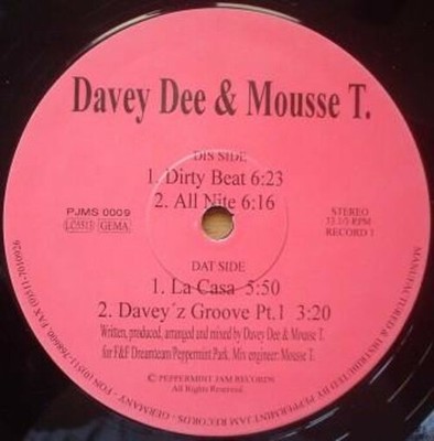 Davey Dee & Mousse T - Dirty Beat/All Nite - German 12'' Vinyl - 1996 - Pepper...