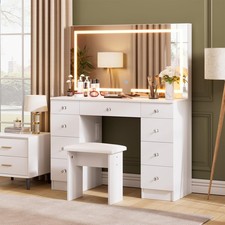 Vanity with Mirror and Lights - Vanity Desk with Power Outlet and 9 Drawers, 3
