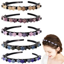 5 Pieces Flower Crystal Hair Band for Women Hairpin Headbands Double Layer Tw...