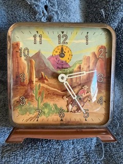 VTG 50s Ingraham ROY ROGERS & TRIGGER Animated wind up Alarm Clock Wth Box