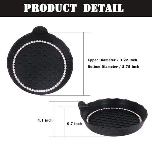 4 Pack Bling Car Coasters, 2.75 Inch Bling Crystal Rhinestone Soft Rubber Black