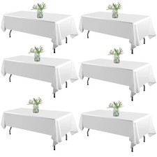 6 Pack White Table Cloth Rectangle Tablecloths 60X102 Inch,Polyester Table Cl...