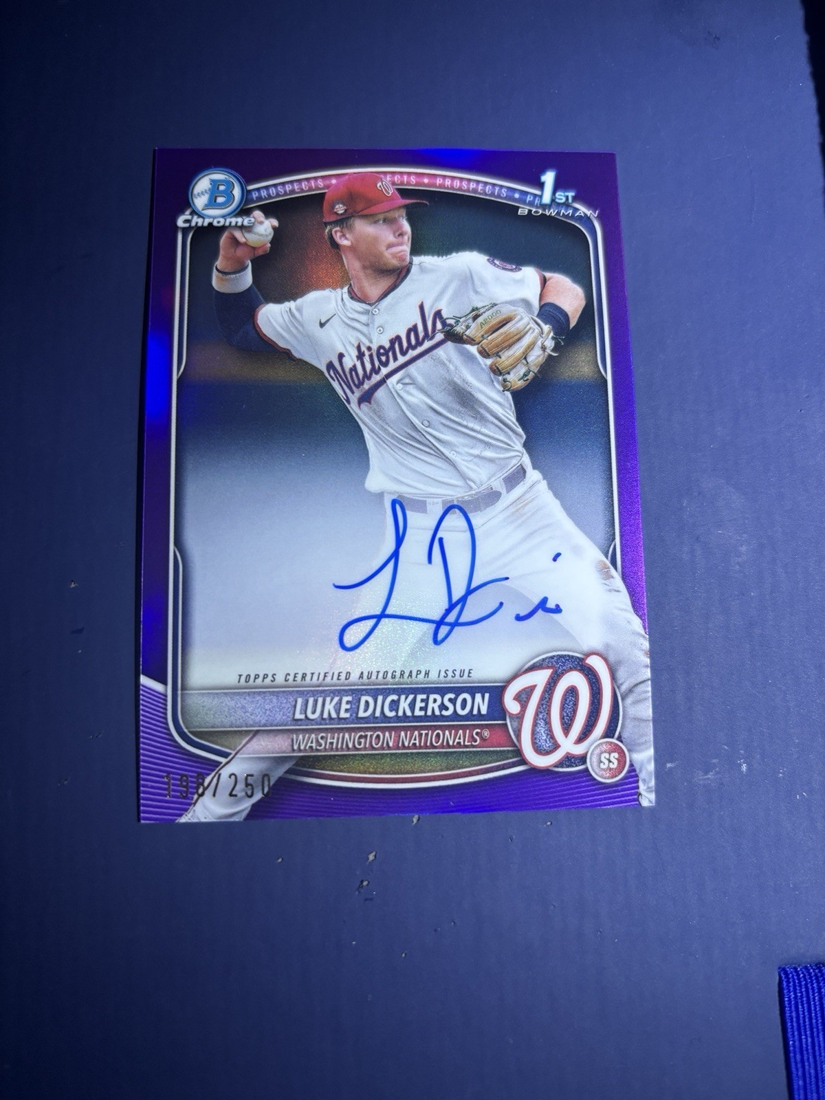 LUKE DICKERSON 2025 BOWMAN CHROME 1ST PURPLE REFRACTOR AUTO /250