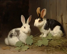 Vintage Animals Rabbits Oil Painting Home Decor Wall Art Printed On Canvas 021