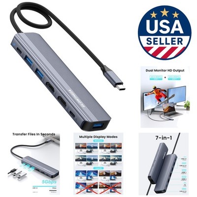 Compact USB C Docking Station with Dual 4K HDMI | Multiport Adapter for Laptops