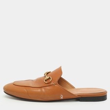 Gucci Princetown Size 37.5 Tan Leather Flat Mules