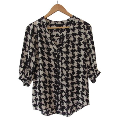 #ad Dora Landa Black Cream Silk Blouse XS Button Down 3 4 Sleeves Careerwear Office $26.88