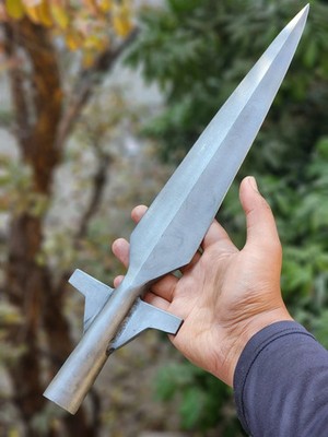 Handmade Historic Reenactment Winged Spear Head   Functional Hand-Forged Spear