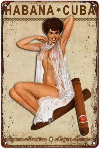 Vintage Pin-Up Cigar Advertisement  Tin Metal Signs Home Décor 8x12