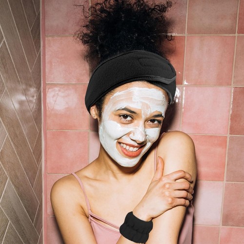 2Pcs Black Spa Headbands for Washing Face, 4Pcs Wrist Washbands, - Picture 4 of 8