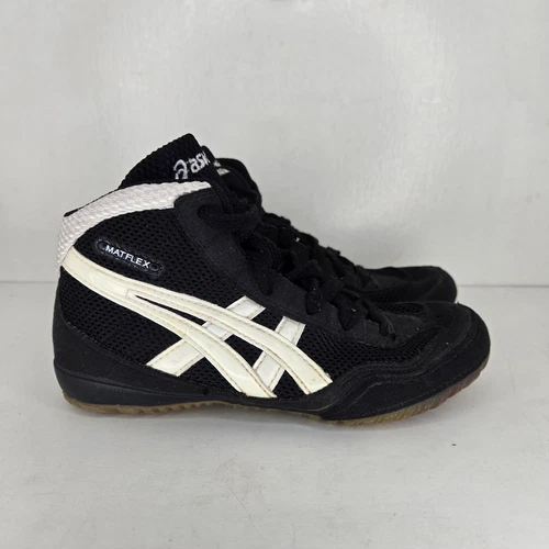 Scarpe da wrestling Asics Matflex giovani taglia 2 nere logo alte stringate boxe
