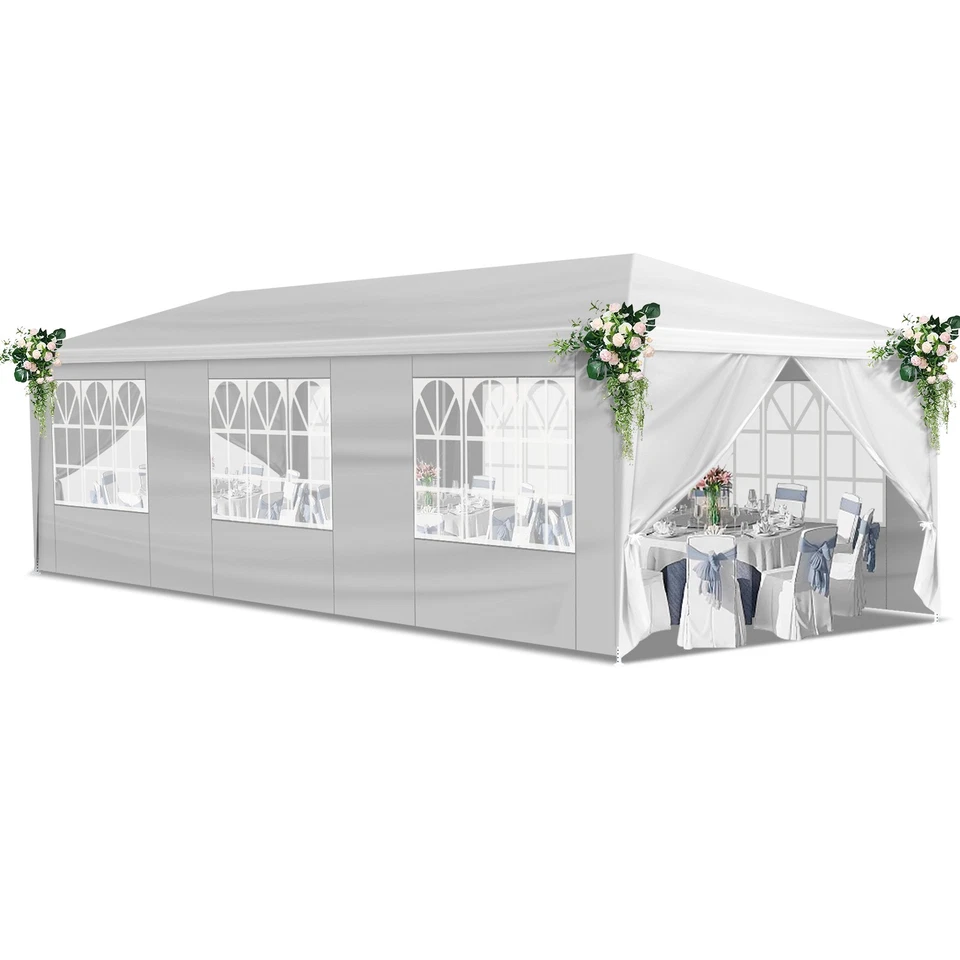 10'x30' Outdoor Canopy Tent Wedding Party Tent Patio Gazebo 8 Walls White