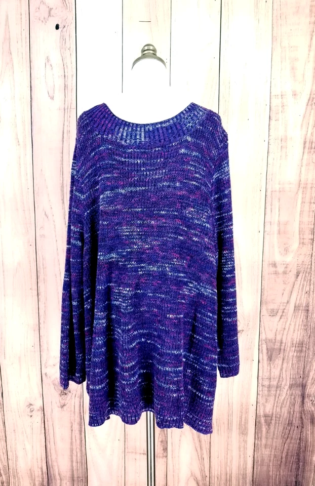 Suéter Pullover Catherines Para Mujer Acanalado Púrpura Rosa Blanco Manga 5X 3/4 Foto 3 de 4