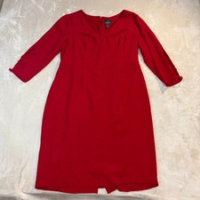 Adrianna Papell Red Crepe Sheath Dress V-Neck Lattice Cutout Sleeve Womens 14