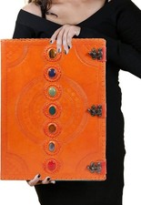 Seven Chakra Medieval Leather Journal Notebook Office Diary - Jumbo 13" Orange