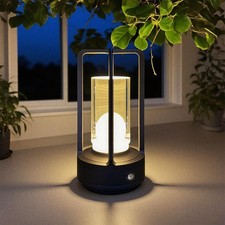 Portable Metal Table Lamp, 4000 mAh Outdoor Table Lights Rechargeable, 3 Colo...