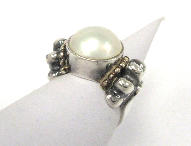 Lagos Caviar Sterling Silver & 18K Gold Mabe Pearl Ring - Sz 7.25
