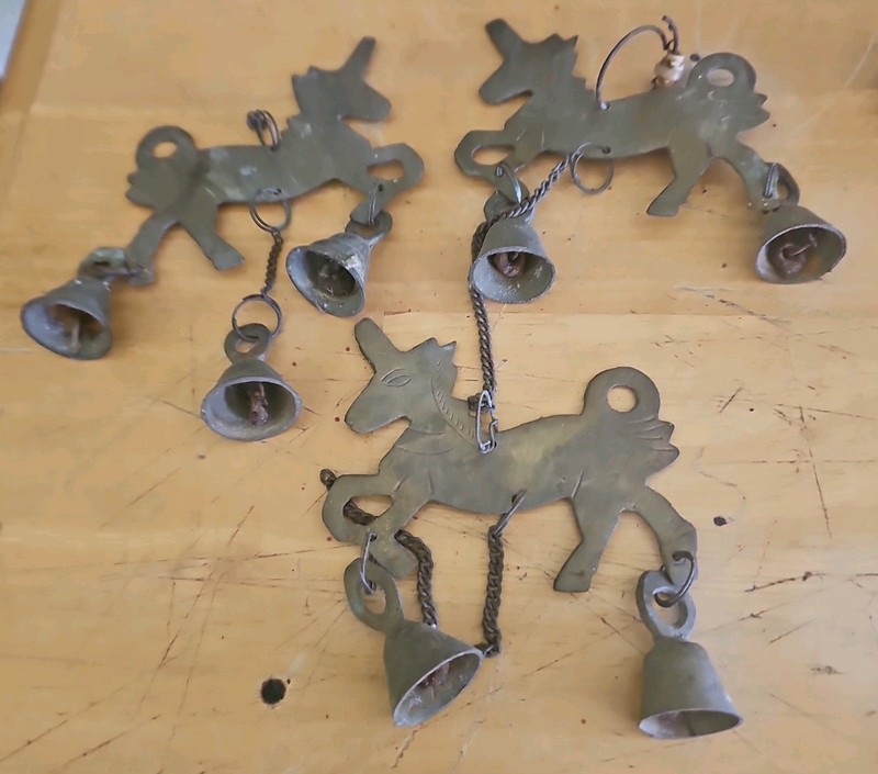Vintage Brass Metal Unicorn Wind Chime With Bells
