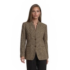 Talbots Blazer Jacket Women's Size 12 Brown Houndstooth 100 Wool Collarless