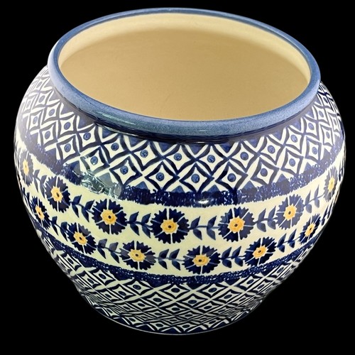 Wiza Poland Hand-Made Polish Pottery Bowl / Planter – Blue & Yellow Floral - Picture 2 of 7